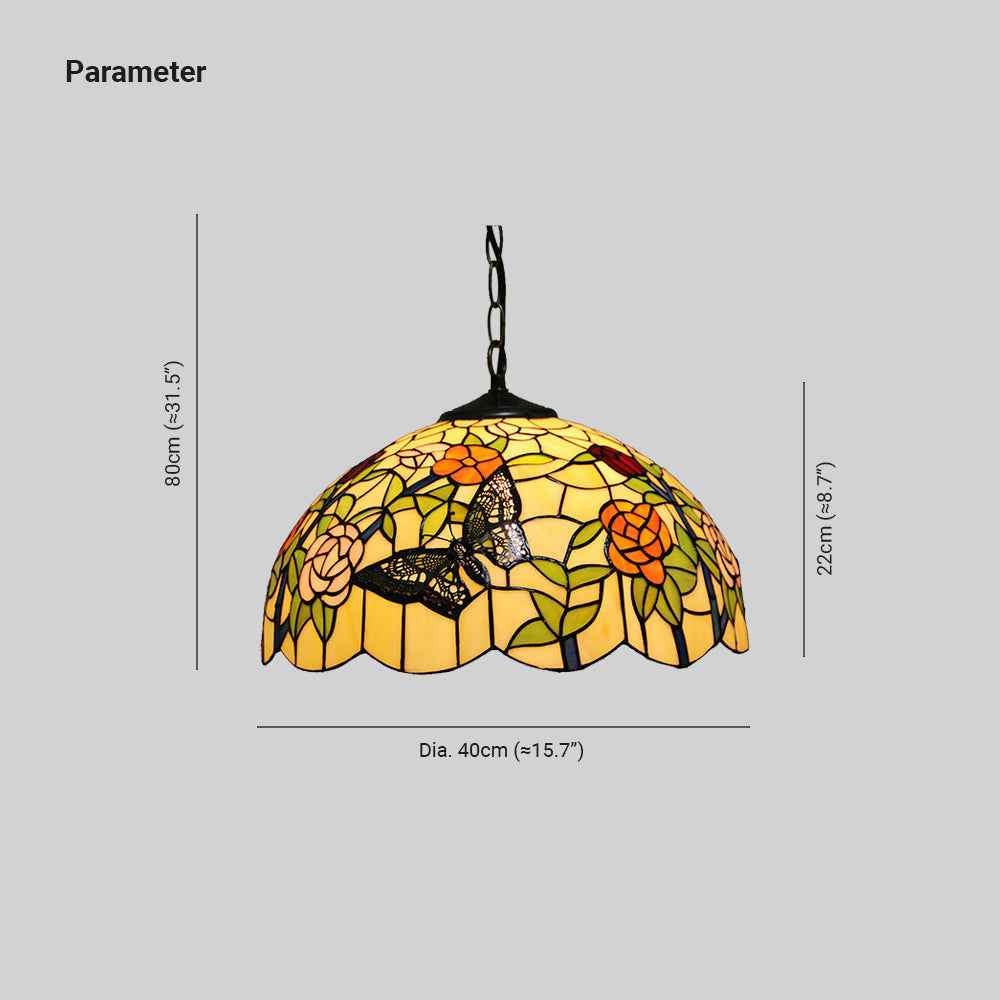 Tiffany Vintage Colorée Papillon Suspension Verre Couloir - Neutralighting