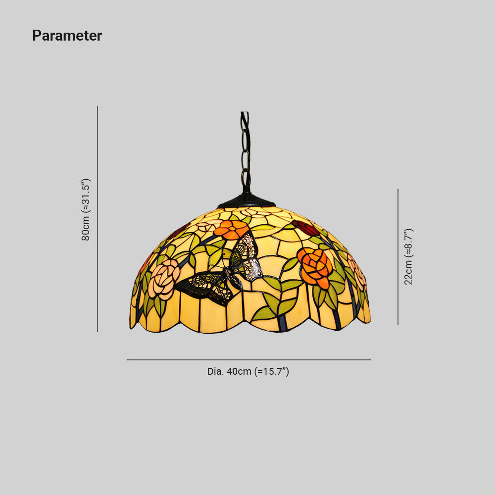Tiffany Vintage Colorée Papillon Suspension Verre Couloir - Neutralighting