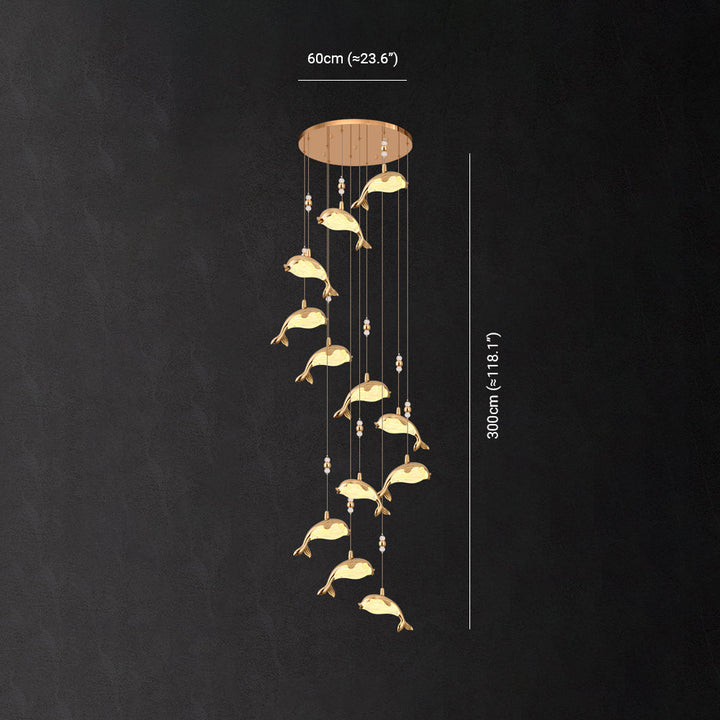Arisha Design LED Luminaires Suspensions Dauphin Moderne Métal/Acrylique Doré Salon - Neutralighting