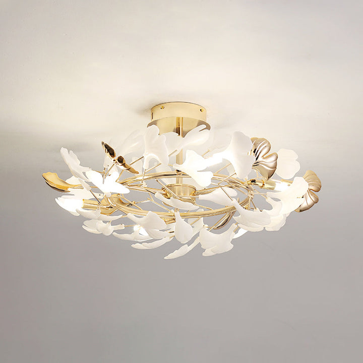 Olivia Design Plafonnier Floral Moderne Métal/Céramique Doré Salon/Chambre à Coucher - Neutralighting