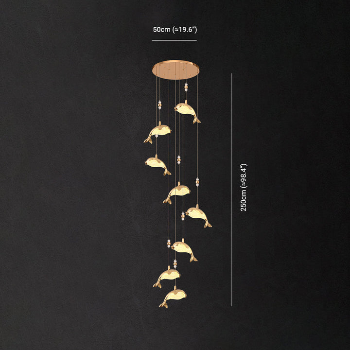 Arisha Design LED Luminaires Suspensions Dauphin Moderne Métal/Acrylique Doré Salon - Neutralighting