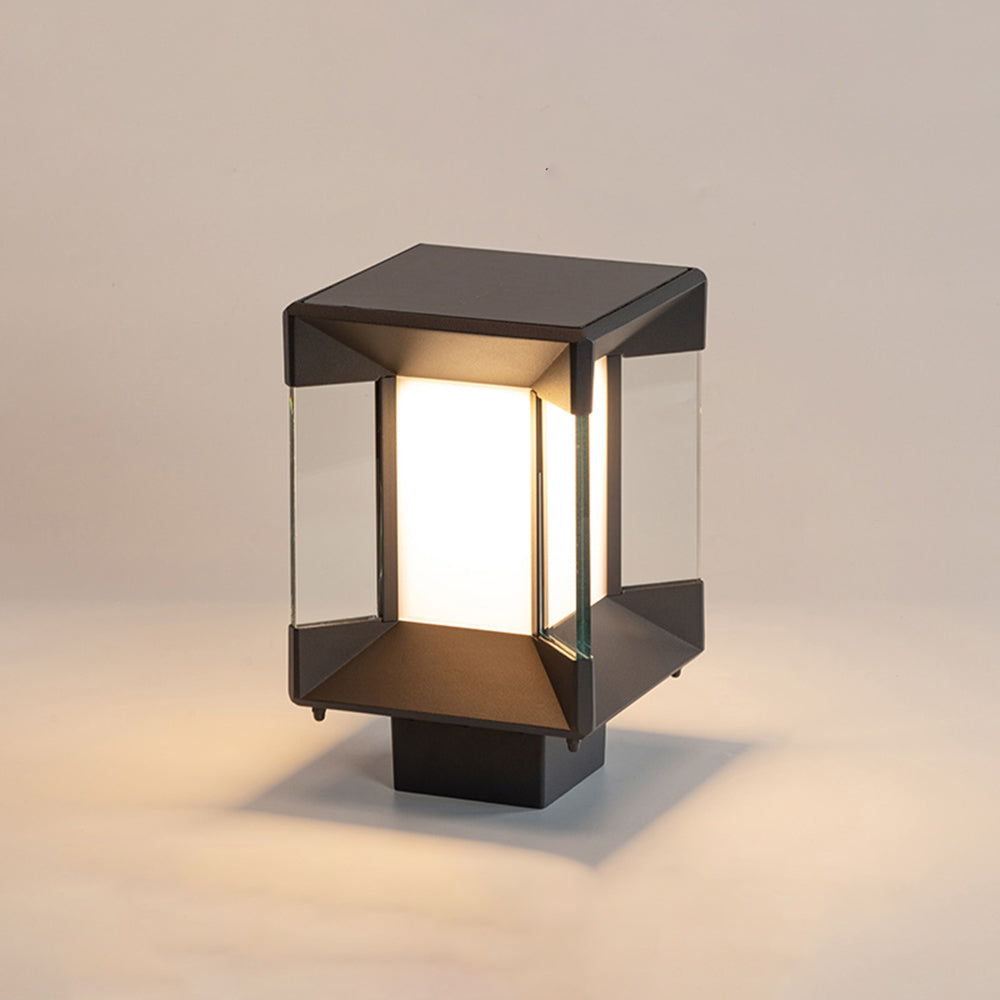 Ray Lampe de Poteau Rectangulaire Moderne, Métal/Verre, Noir/Or, Balcon - Neutralighting