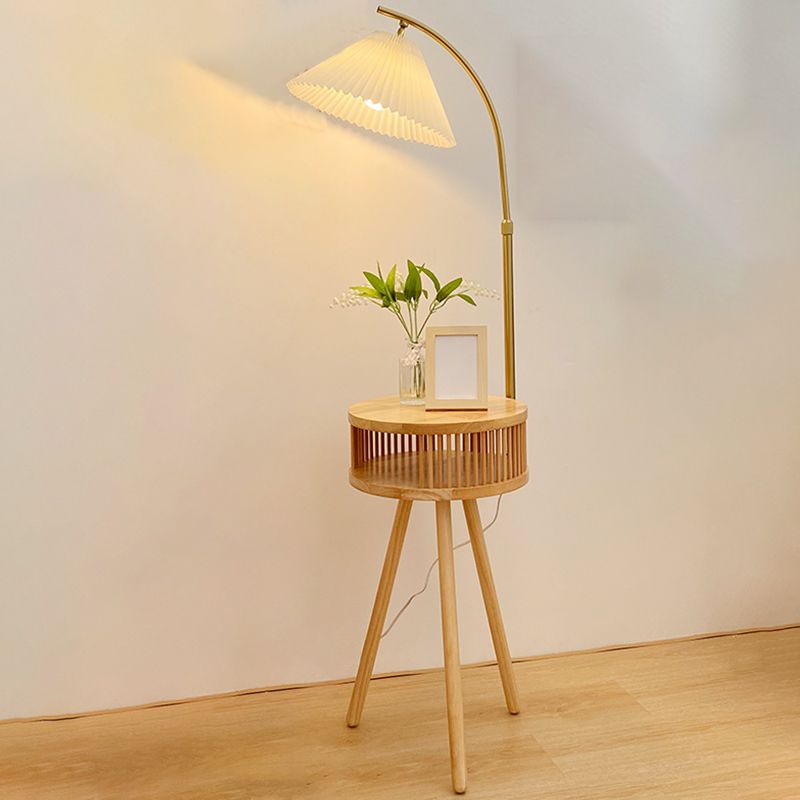 Muto Lampadaire Plissé Vintage, Métal/Tissu, Bois/Noyer, Salon - Neutralighting