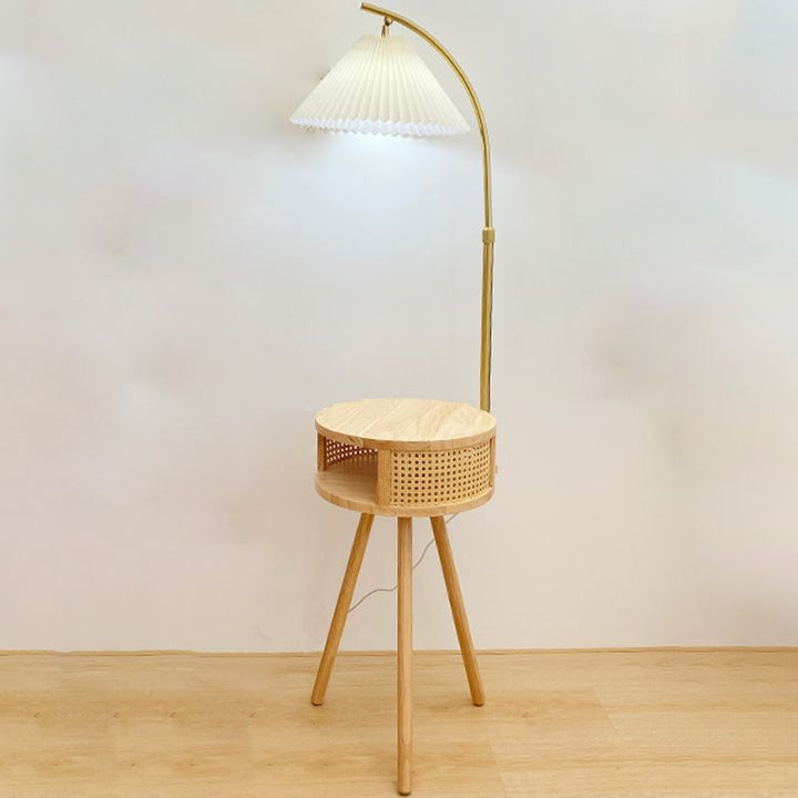 Muto Lampadaire Plissé Vintage, Métal/Tissu, Bois/Noyer, Salon - Neutralighting