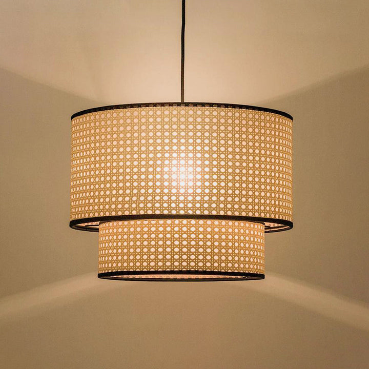 Ritta Suspension Cylindre Moderne, Métal/PVC, Noir/Bois, Salle à Manger - Neutralighting