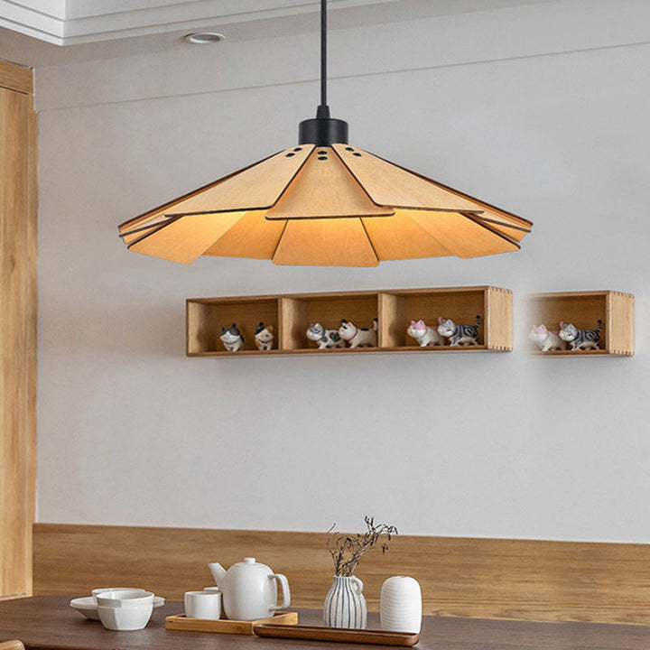 Muto Luminaires Suspension Rétro, Jaune/Brun, Métal &amp; Bois - Neutralighting